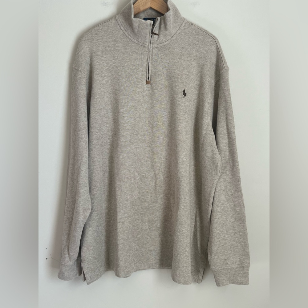 Polo Ralph Lauren Quarter Zip Pullover Tan Heathered‎ Oatmeal XXL